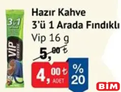 VİP HAZIR KAHVE 3'Ü 1 ARADA FINDIKLI 16 G